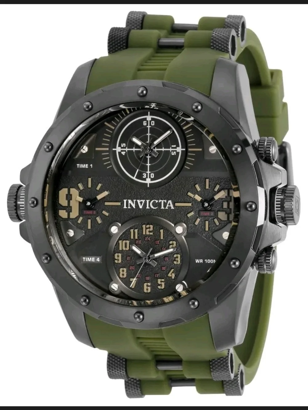 Invicta Black Gunmetal and Olive Green Multifunction Tactical Watch 50mm